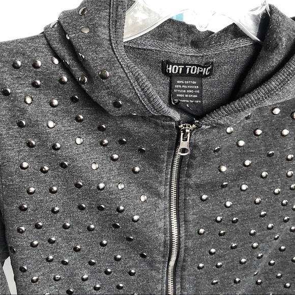 Hot Topic Grey Studded Hoodie XS - Picture 2 of 10